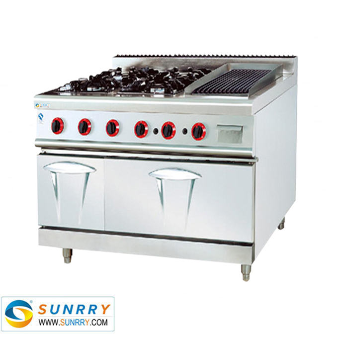 Stainless Steel Gas Range With 4-Burner and Lava Rock Grill and nether Oven