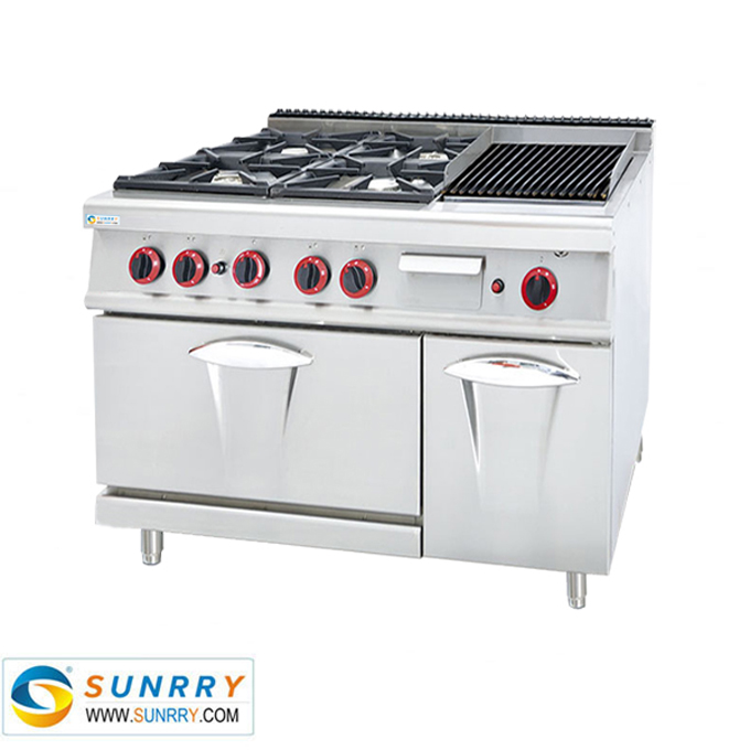 Stainless Steel Gas Range With 4-Burner and Lava Rock Grill and nether Oven